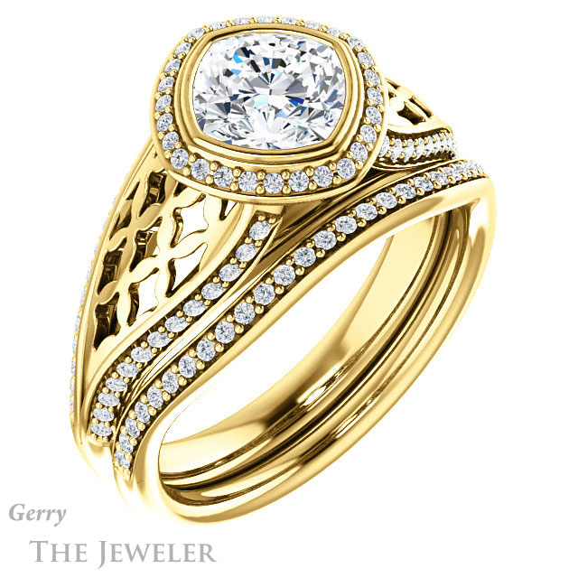 Cushion Cut Forever One Moissanite Engagement Ring #GTJ1264-cushion-fo-y | Gerry The Jeweler Cushion Cut Forever One Moissanite Engagement Ring #GTJ1264-cushion-fo-y