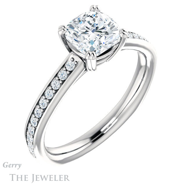 Cushion Cut Forever One Moissanite Engagement Ring #GTJ1265-cushion-fo-w 4 Cushion Cut Forever One Moissanite Engagement Ring #GTJ1265-cushion-fo-w