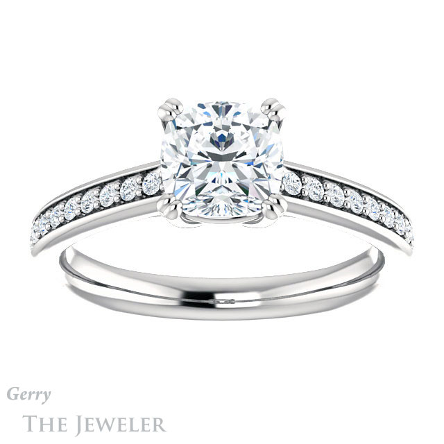 Cushion Cut Forever One Moissanite Engagement Ring #GTJ1265-cushion-fo-w 1 Cushion Cut Forever One Moissanite Engagement Ring #GTJ1265-cushion-fo-w
