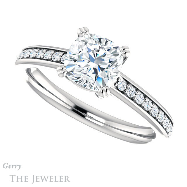 Cushion Cut Forever One Moissanite Engagement Ring #GTJ1265-cushion-fo-w 5 Cushion Cut Forever One Moissanite Engagement Ring #GTJ1265-cushion-fo-w