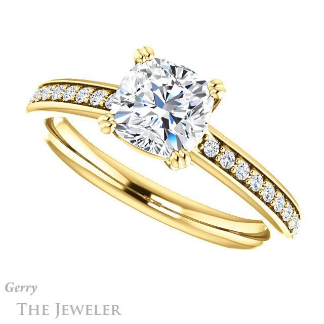 Cushion Cut Forever One Moissanite Engagement Ring #GTJ1265-cushion-fo-y