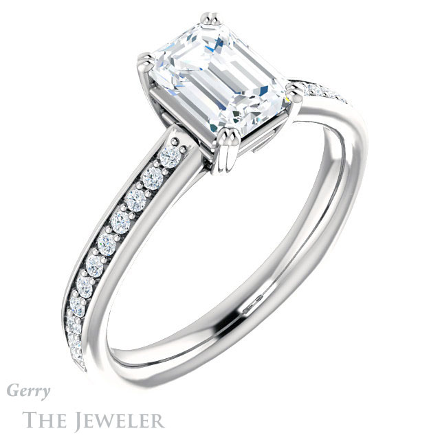 Emerald Cut Forever One Moissanite Engagement Ring #GTJ1265-emerald-fb-w 4 Emerald Cut Forever Brilliant Moissanite Engagement Ring #GTJ1265-emerald-fb-w