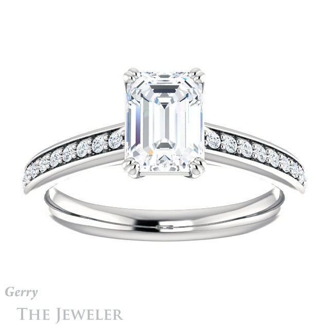 Emerald Cut Forever One Moissanite Engagement Ring #GTJ1265-emerald-fb-w 1 Emerald Cut Forever Brilliant Moissanite Engagement Ring #GTJ1265-emerald-fb-w