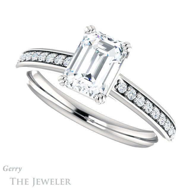 Emerald Cut Forever One Moissanite Engagement Ring #GTJ1265-emerald-fb-w 5 Emerald Cut Forever Brilliant Moissanite Engagement Ring #GTJ1265-emerald-fb-w