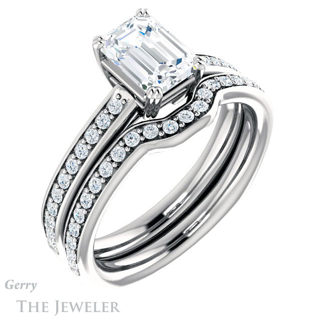 Emerald Cut Forever One Moissanite Engagement Ring #GTJ1265-emerald-fb-w 6 Emerald Cut Forever Brilliant Moissanite Engagement Ring #GTJ1265-emerald-fb-w