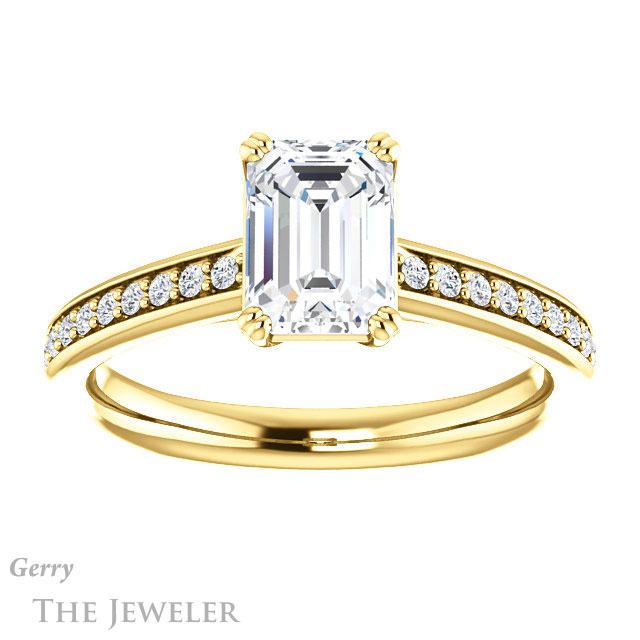 Emerald Cut Forever One Moissanite Engagement Ring #GTJ1265-emerald-fb-y 1 Emerald Cut Forever Brilliant Moissanite Engagement Ring #GTJ1265-emerald-fb-y