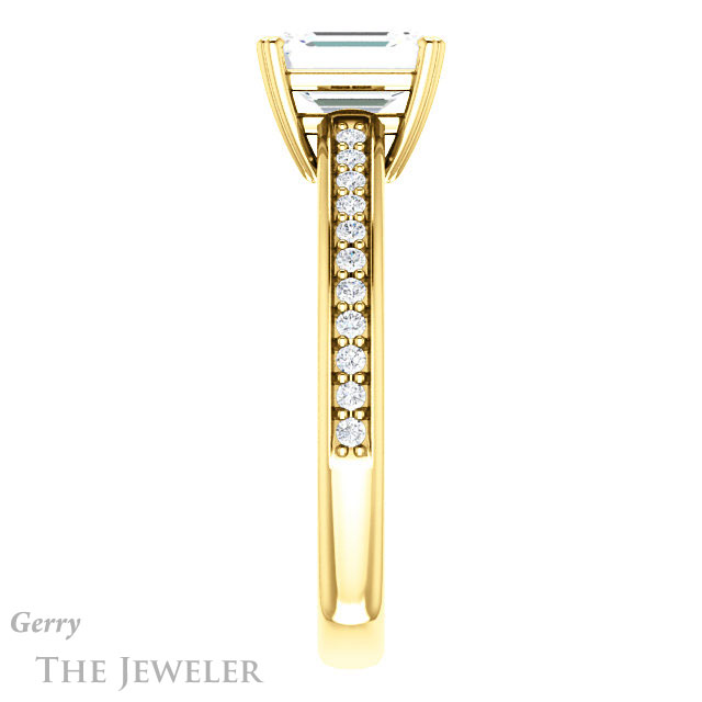 Emerald Cut Forever One Moissanite Engagement Ring #GTJ1265-emerald-fb-y 3 Emerald Cut Forever Brilliant Moissanite Engagement Ring #GTJ1265-emerald-fb-y