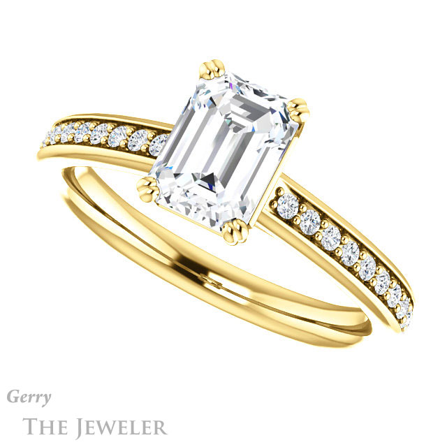 Emerald Cut Forever One Moissanite Engagement Ring #GTJ1265-emerald-fb-y 5 Emerald Cut Forever Brilliant Moissanite Engagement Ring #GTJ1265-emerald-fb-y