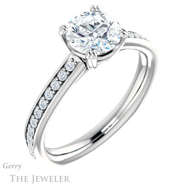 Round Cut Forever One Moissanite Engagement Ring #GTJ1265-round-fo-w 4 Round Cut Forever One Moissanite Engagement Ring #GTJ1265-round-fo-w