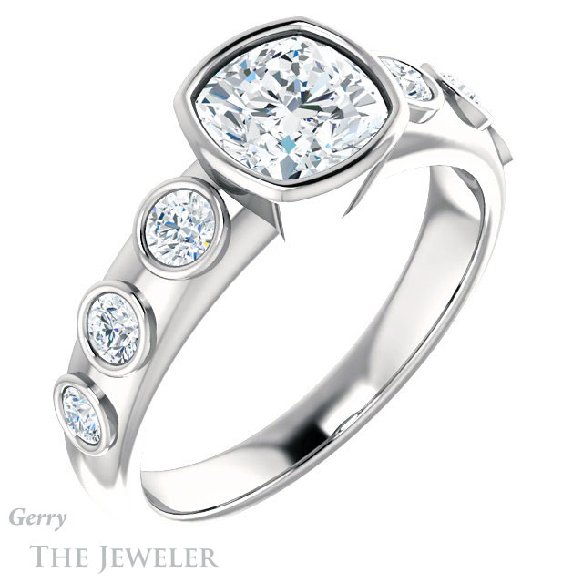 Cushion Cut Forever One Moissanite Engagement Ring #GTJ1266-cushion-fo-w 4 Cushion Cut Forever One Moissanite Engagement Ring #GTJ1266-cushion-fo-w