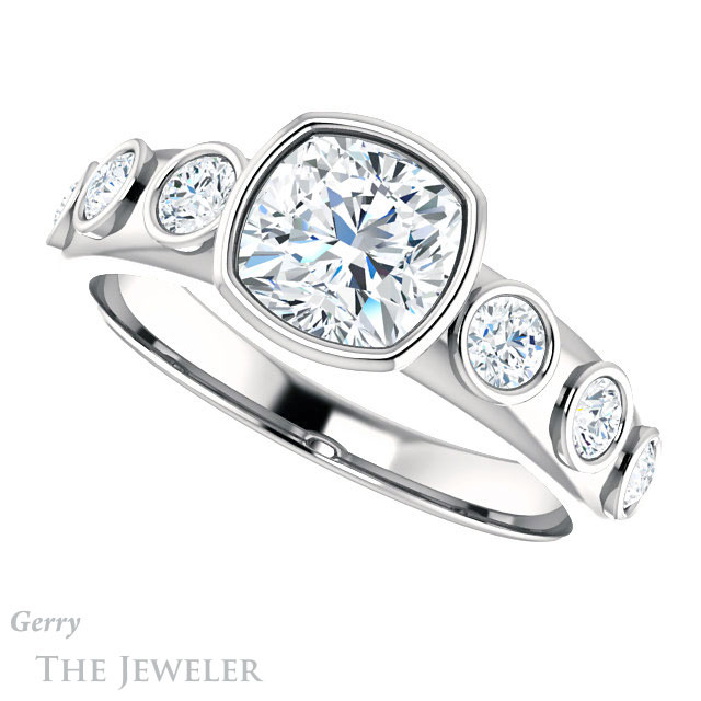 Cushion Cut Forever One Moissanite Engagement Ring #GTJ1266-cushion-fo-w 5 Cushion Cut Forever One Moissanite Engagement Ring #GTJ1266-cushion-fo-w