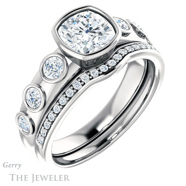 Cushion Cut Forever One Moissanite Engagement Ring #GTJ1266-cushion-fo-w 6 Cushion Cut Forever One Moissanite Engagement Ring #GTJ1266-cushion-fo-w