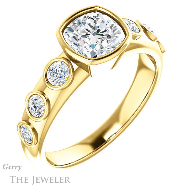 Cushion Cut Forever One Moissanite Engagement Ring #GTJ1266-cushion-fo-y 4 Cushion Cut Forever One Moissanite Engagement Ring #GTJ1266-cushion-fo-y