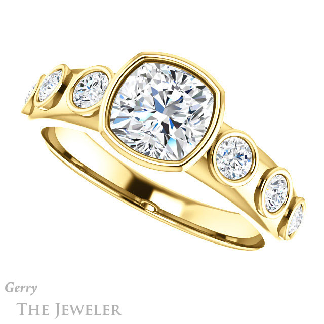 Cushion Cut Forever One Moissanite Engagement Ring #GTJ1266-cushion-fo-y 5 Cushion Cut Forever One Moissanite Engagement Ring #GTJ1266-cushion-fo-y