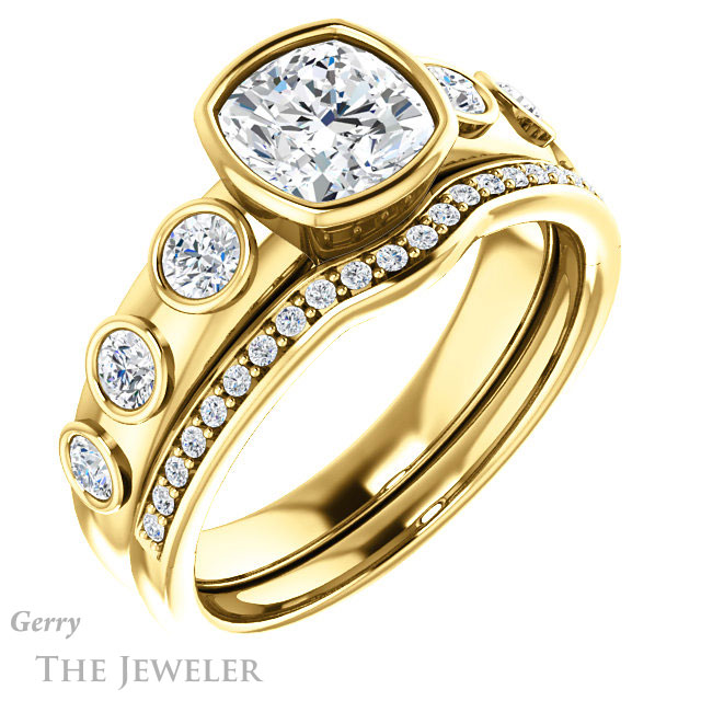 Cushion Cut Forever One Moissanite Engagement Ring #GTJ1266-cushion-fo-y 6 Cushion Cut Forever One Moissanite Engagement Ring #GTJ1266-cushion-fo-y