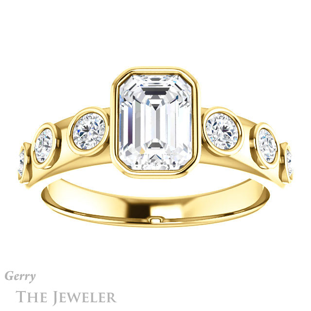 Emerald Cut Forever Brilliant Moissanite Engagement Ring #GTJ1266-emerald-fb-y