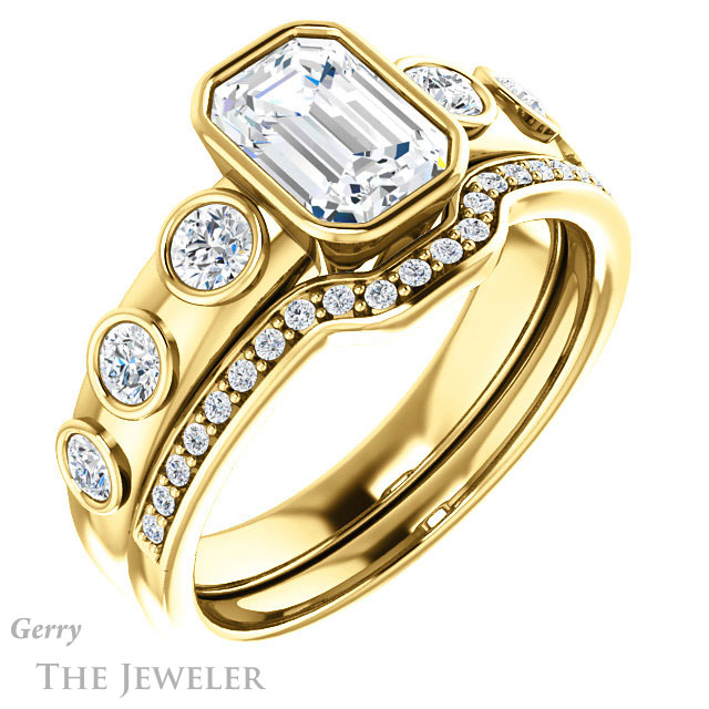 Emerald Cut Forever Brilliant Moissanite Engagement Ring #GTJ1266-emerald-fb-y