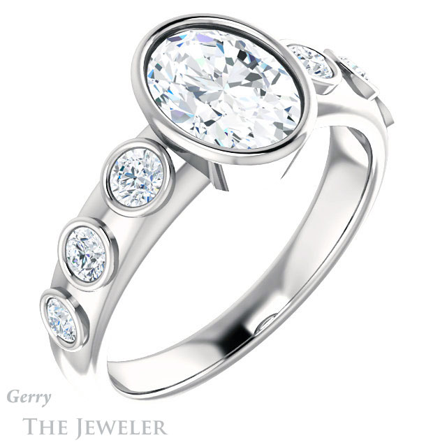 Oval Shaped Forever One Moissanite Engagement Ring #GTJ1266-oval-fo-w 4 Oval Shaped Forever One Moissanite Engagement Ring #GTJ1266-oval-fo-w