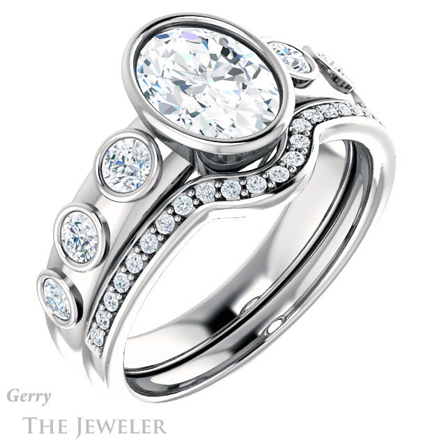 Oval Shaped Forever One Moissanite Engagement Ring #GTJ1266-oval-fo-w 6 Oval Shaped Forever One Moissanite Engagement Ring #GTJ1266-oval-fo-w