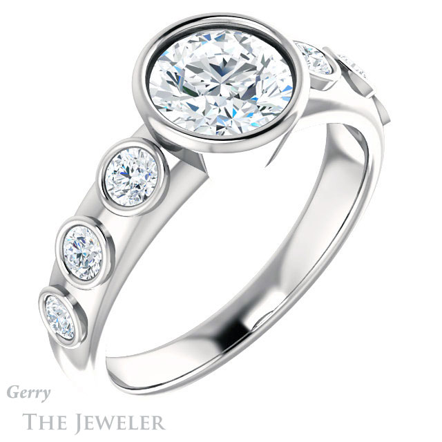 Round Cut Forever One Moissanite Engagement Ring #GTJ1266-round-fo-w