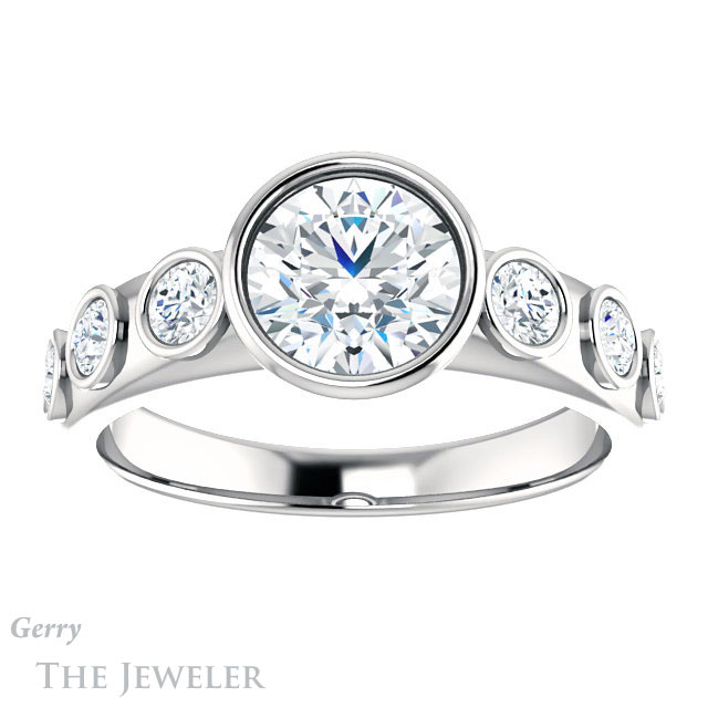 Round Cut Forever One Moissanite Engagement Ring #GTJ1266-round-fo-w
