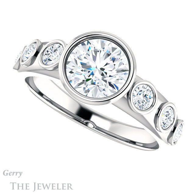 Round Cut Forever One Moissanite Engagement Ring #GTJ1266-round-fo-w