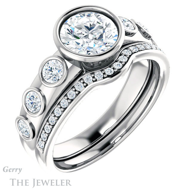 Round Cut Forever One Moissanite Engagement Ring #GTJ1266-round-fo-w
