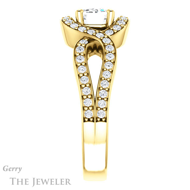 Emerald Cut Forever One Moissanite Engagement Ring #GTJ1267-emerald-fb-y 3 Emerald Cut Forever Brilliant Moissanite Engagement Ring #GTJ1267-emerald-fb-y