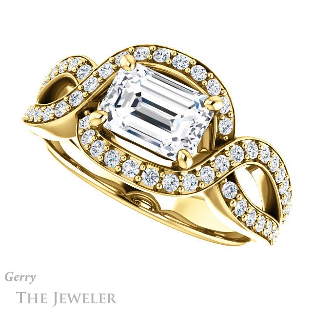 Emerald Cut Forever One Moissanite Engagement Ring #GTJ1267-emerald-fb-y 5 Emerald Cut Forever Brilliant Moissanite Engagement Ring #GTJ1267-emerald-fb-y