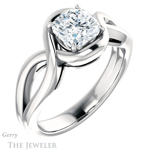 Cushion Cut Forever One Moissanite Engagement Ring #GTJ1268-cushion-fo-w | Gerry The Jeweler Cushion Cut Forever One Moissanite Engagement Ring #GTJ1268-cushion-fo-w