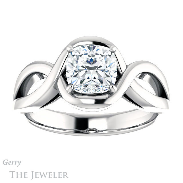 Cushion Cut Forever One Moissanite Engagement Ring #GTJ1268-cushion-fo-w | Gerry The Jeweler Cushion Cut Forever One Moissanite Engagement Ring #GTJ1268-cushion-fo-w