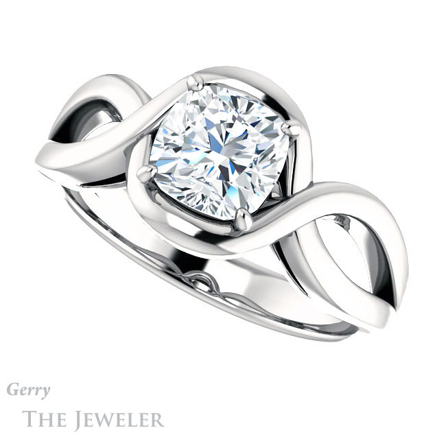 Cushion Cut Forever One Moissanite Engagement Ring #GTJ1268-cushion-fo-w | Gerry The Jeweler Cushion Cut Forever One Moissanite Engagement Ring #GTJ1268-cushion-fo-w
