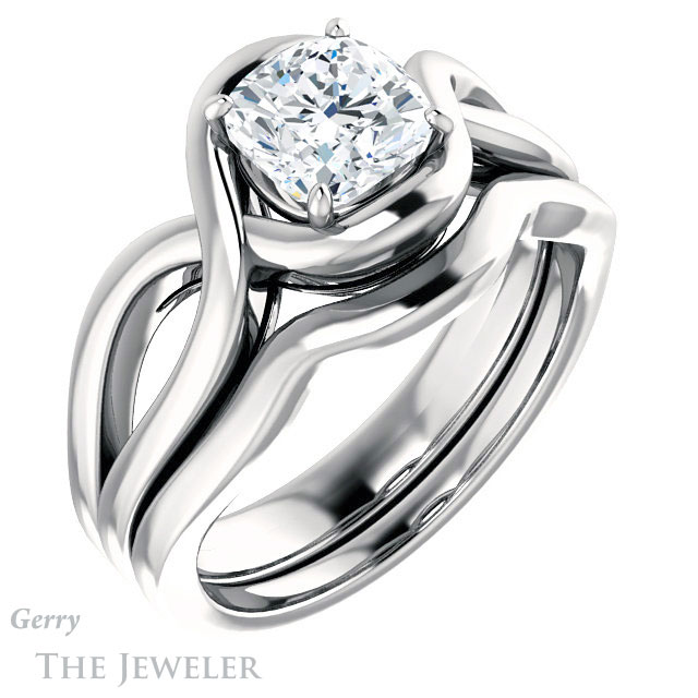 Cushion Cut Forever One Moissanite Engagement Ring #GTJ1268-cushion-fo-w | Gerry The Jeweler Cushion Cut Forever One Moissanite Engagement Ring #GTJ1268-cushion-fo-w