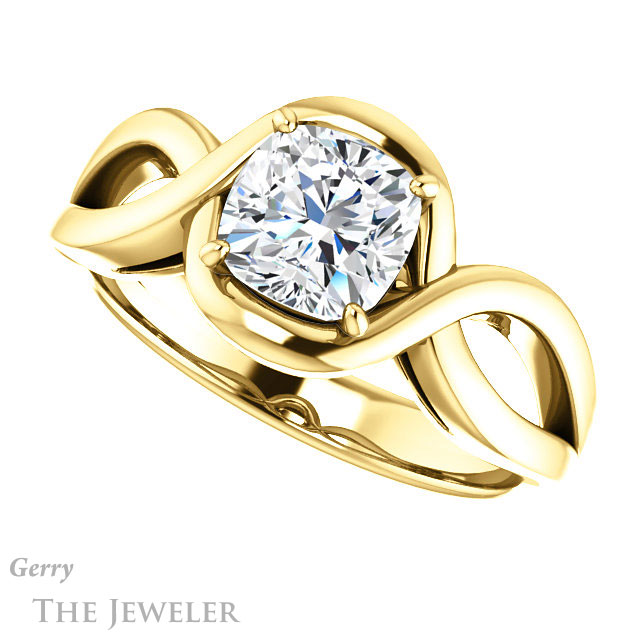 Cushion Cut Forever One Moissanite Engagement Ring #GTJ1268-cushion-fo-y | Gerry The Jeweler Cushion Cut Forever One Moissanite Engagement Ring #GTJ1268-cushion-fo-y