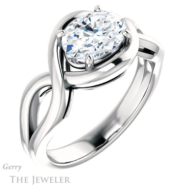 Oval Shaped Forever One Moissanite Engagement Ring #GTJ1268-oval-fo-w | Gerry The Jeweler Oval Shaped Forever One Moissanite Engagement Ring #GTJ1268-oval-fo-w