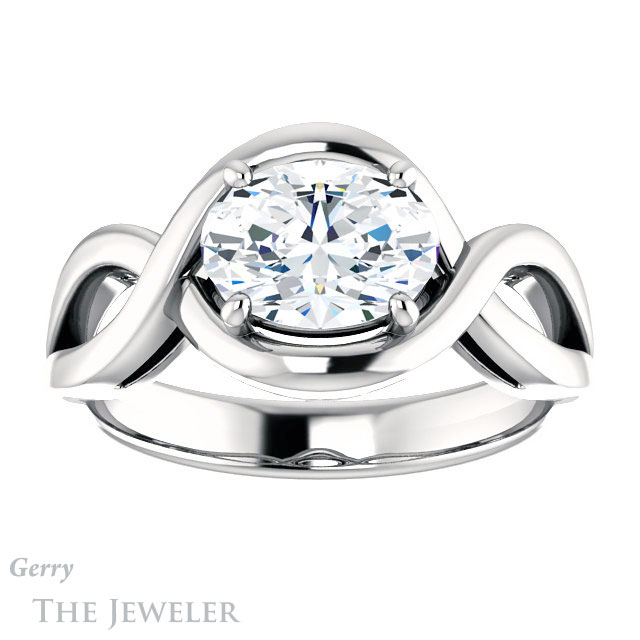 Oval Shaped Forever One Moissanite Engagement Ring #GTJ1268-oval-fo-w | Gerry The Jeweler Oval Shaped Forever One Moissanite Engagement Ring #GTJ1268-oval-fo-w