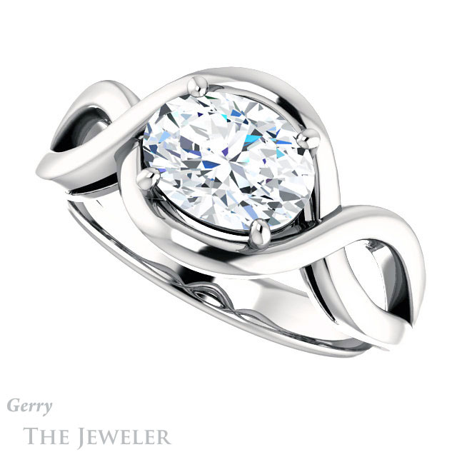 Oval Shaped Forever One Moissanite Engagement Ring #GTJ1268-oval-fo-w | Gerry The Jeweler Oval Shaped Forever One Moissanite Engagement Ring #GTJ1268-oval-fo-w