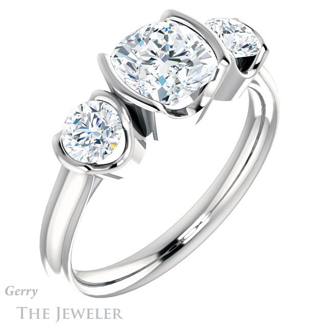 Cushion Cut Forever One Moissanite Engagement Ring #GTJ1269-cushion-fo-w 4 Cushion Cut Forever One Moissanite Engagement Ring #GTJ1269-cushion-fo-w
