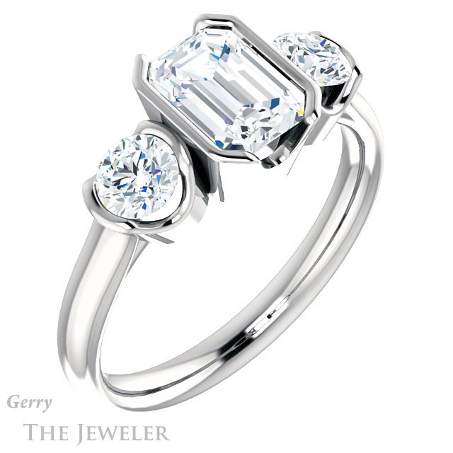Emerald Cut Forever One Moissanite Engagement Ring #GTJ1269-emerald-fb-w 4 Emerald Cut Forever Brilliant Moissanite Engagement Ring #GTJ1269-emerald-fb-w