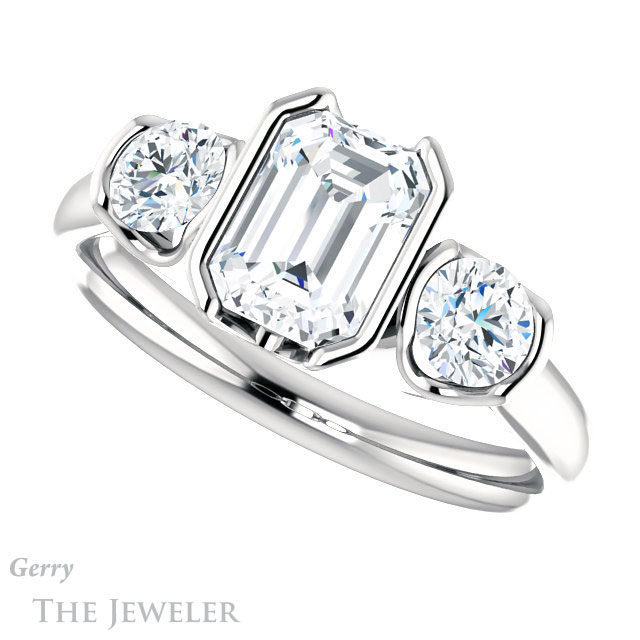 Emerald Cut Forever One Moissanite Engagement Ring #GTJ1269-emerald-fb-w 5 Emerald Cut Forever Brilliant Moissanite Engagement Ring #GTJ1269-emerald-fb-w