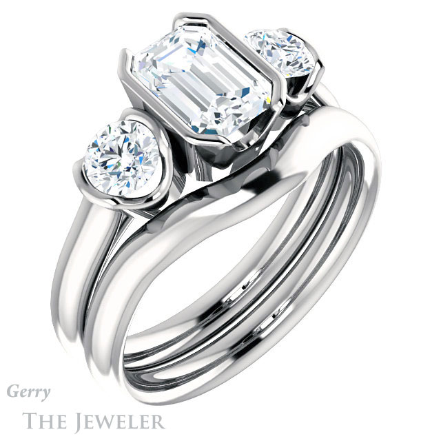 Emerald Cut Forever One Moissanite Engagement Ring #GTJ1269-emerald-fb-w 6 Emerald Cut Forever Brilliant Moissanite Engagement Ring #GTJ1269-emerald-fb-w