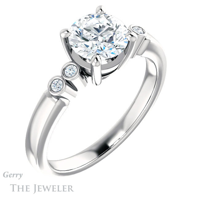 Round Cut Forever One Moissanite Engagement Ring #GTJ1270-round-fo-w