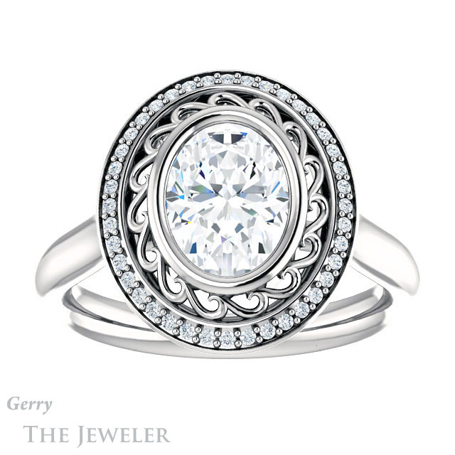 Oval Shaped Forever One Moissanite Engagement Ring #GTJ1271-oval-fo-w | Gerry The Jeweler Oval Shaped Forever One Moissanite Engagement Ring #GTJ1271-oval-fo-w
