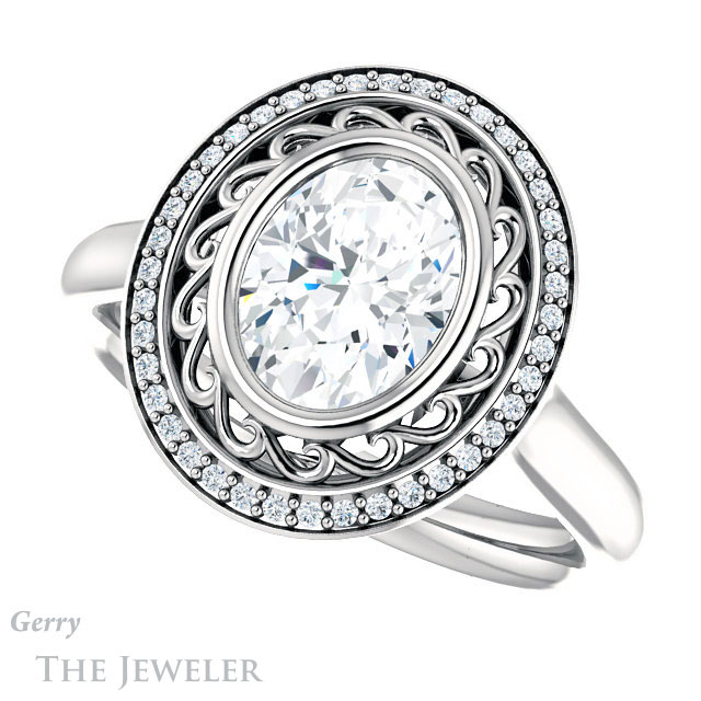 Oval Shaped Forever One Moissanite Engagement Ring #GTJ1271-oval-fo-w | Gerry The Jeweler Oval Shaped Forever One Moissanite Engagement Ring #GTJ1271-oval-fo-w