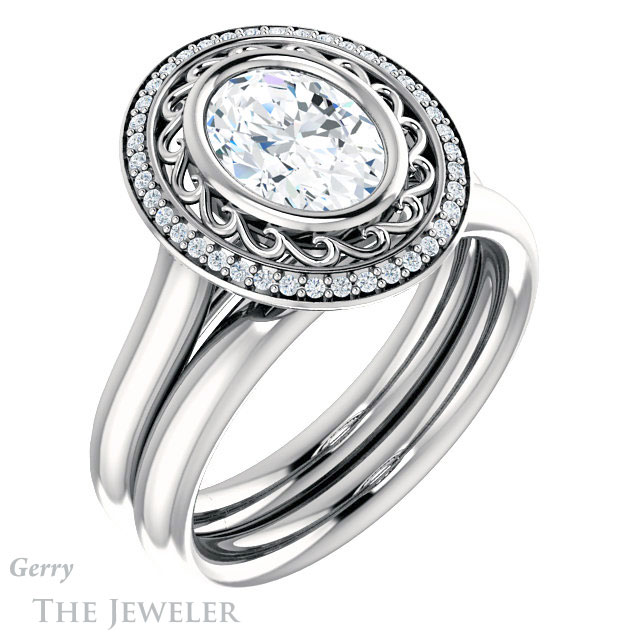 Oval Shaped Forever One Moissanite Engagement Ring #GTJ1271-oval-fo-w | Gerry The Jeweler Oval Shaped Forever One Moissanite Engagement Ring #GTJ1271-oval-fo-w