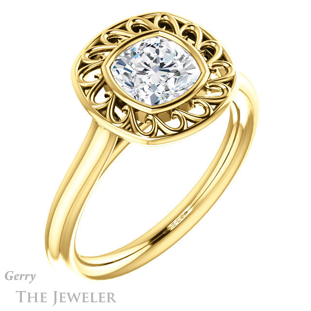 Cushion Cut Forever One Moissanite Engagement Ring #GTJ1275-cushion-fo-y | Gerry The Jeweler Cushion Cut Forever One Moissanite Engagement Ring #GTJ1275-cushion-fo-y