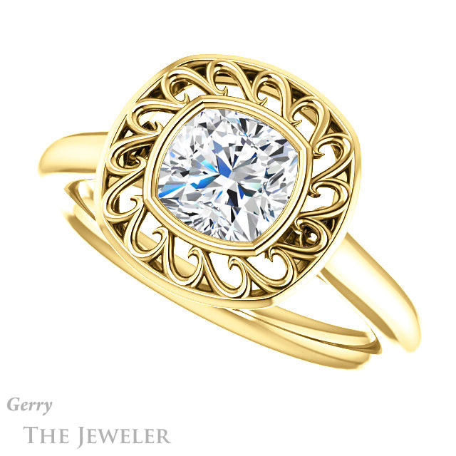 Cushion Cut Forever One Moissanite Engagement Ring #GTJ1275-cushion-fo-y | Gerry The Jeweler Cushion Cut Forever One Moissanite Engagement Ring #GTJ1275-cushion-fo-y