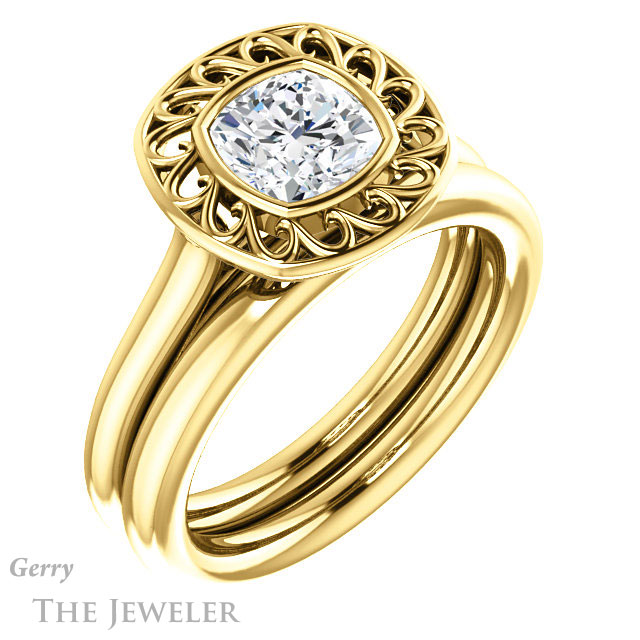 Cushion Cut Forever One Moissanite Engagement Ring #GTJ1275-cushion-fo-y | Gerry The Jeweler Cushion Cut Forever One Moissanite Engagement Ring #GTJ1275-cushion-fo-y