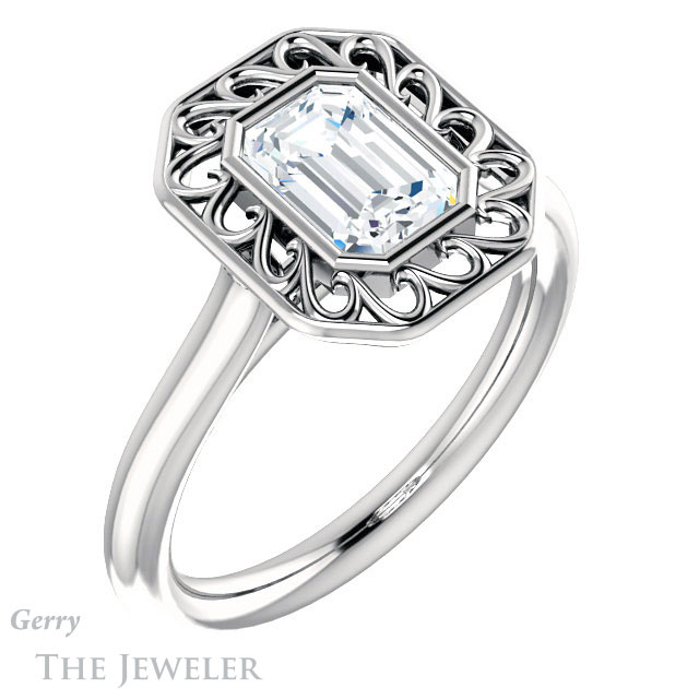 Emerald Cut Forever One Moissanite Engagement Ring #GTJ1275-emerald-fb-w | Gerry The Jeweler Emerald Cut Forever Brilliant Moissanite Engagement Ring #GTJ1275-emerald-fb-w