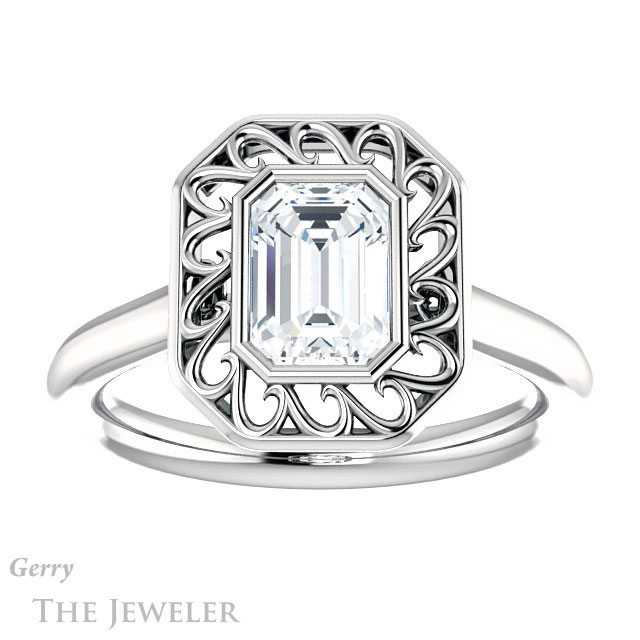 Emerald Cut Forever One Moissanite Engagement Ring #GTJ1275-emerald-fb-w | Gerry The Jeweler Emerald Cut Forever Brilliant Moissanite Engagement Ring #GTJ1275-emerald-fb-w
